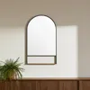 Hivvago 40" Black Metal Arch Framed Accent Mirror With Shelf In Multi