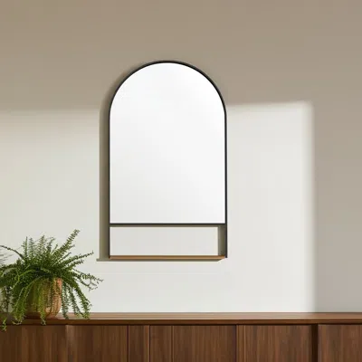 Hivvago 40" Black Metal Arch Framed Accent Mirror With Shelf In Multi