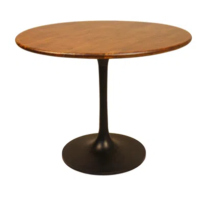 Hivvago 40" Brown And Black Rounded Solid Wood And Iron Pedestal Base Dining Table