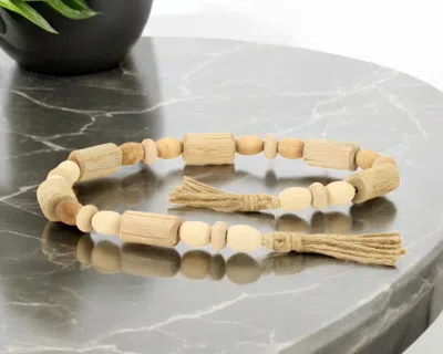 Hivvago 40" Brown Wood Beads And Rope Decorative Tassel In Neutral