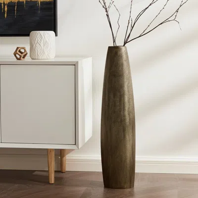 Hivvago 40" Gold Tapered Ceramic Floor Vase In Brown