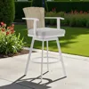 Hivvago 40" Gray Metal Swivel Outdoor Counter Height Bar Chair With Footrest In White