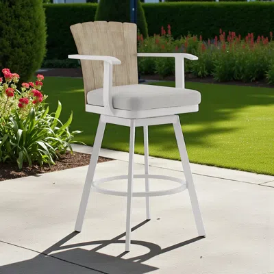 Hivvago 40" Gray Metal Swivel Outdoor Counter Height Bar Chair With Footrest In White