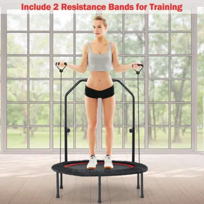 Hivvago 40 Inch Foldable Fitness Rebounder With Resistance Bands Adjustable Home-red In Black