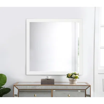 Hivvago 40 Inch Wall Mirror, Sleek Square Wood Frame, White