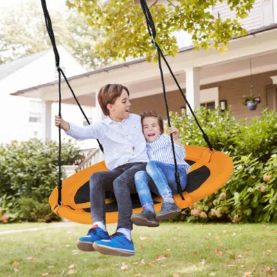 Hivvago 40 Inches Saucer Tree Swing Round With Adjustable Ropes And Carabiners-green In Orange