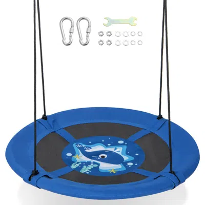 Hivvago 40 Inches Saucer Tree Swing With Adjustable Hanging Ropes And 900d Oxford Fabric In Blue