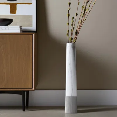 Hivvago 40" White Faux Marble Tapered Ceramic Floor Vase