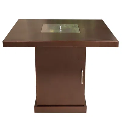 Hivvago 40000 Btu 30" Antiqued Bronze And Gold Steel Propane Square Fire Pit Table With Cover In Brown