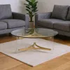 Hivvago 41" Clear And Gold Glass Acrylic And Brass Round Coffee Table In Transparent