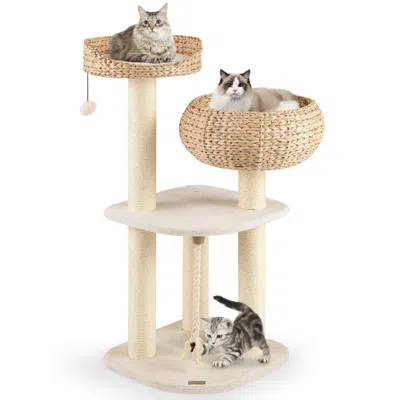 Hivvago 41 Inch Rattan Cat Tree With Napping Perch In White