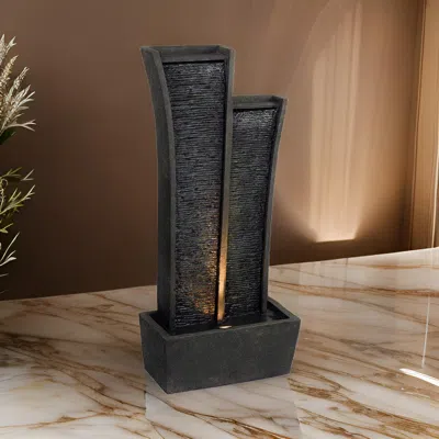 Hivvago 41 Inch Tower Water Fountain, Tall Rectangular Rock, Halogen Light, Gray