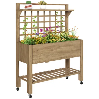 Hivvago 41" Mobile Raised Garden Bed With Trellis, Wheels & Storage Shelf
