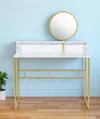 Hivvago 41" White And Gold Faux Marble And Steel Vanity Table With Mirror In Gold