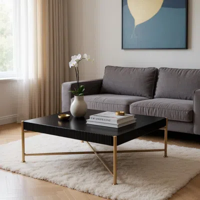 Hivvago 42" Black And Gold Solid Wood And Steel Square Coffee Table