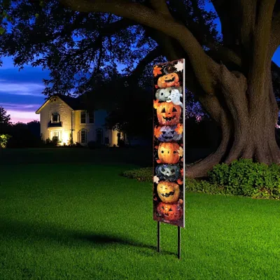 Hivvago 42" Black And Orange Solid Wood Halloween Jack-o-lantern Garden Stake In Multi