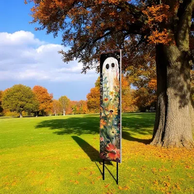 Hivvago 42" Black And White Solid Wood Wildflowers Halloween Ghost Garden Stake In Multi