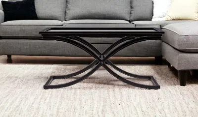 Hivvago 42" Black Glass And Metal Rectangular Coffee Table