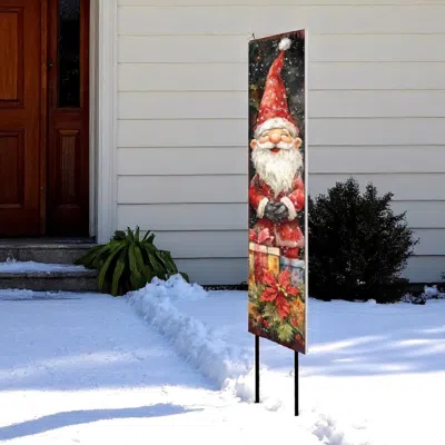 Hivvago 42" Black Green Red And White Solid Wood Christmas Santa Garden Stake In Multi