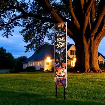 Hivvago 42" Black Orange And Purple Trick Or Treat Jack-o-lantern Solid Wood Garden Stake
