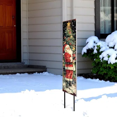 Hivvago 42" Black Red And Green Christmas Santa Solid Wood Garden Stake In Multi