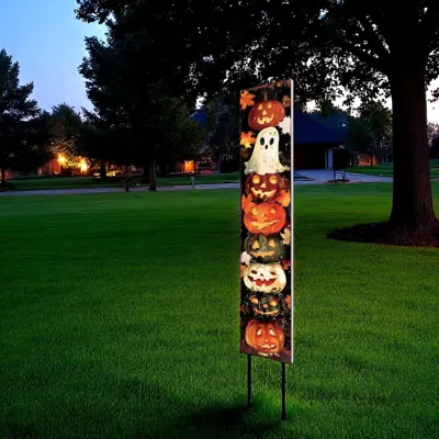 Hivvago 42" Black White And Orange Halloween Jack-o-lantern Solid Wood Garden Stake In Multi