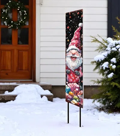 Hivvago 42" Black White And Red Solid Wood Christmas Santa Garden Stake In Multi