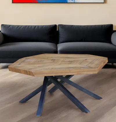 Hivvago 42" Brown And Black Wood And Iron Free Form Coffee Table