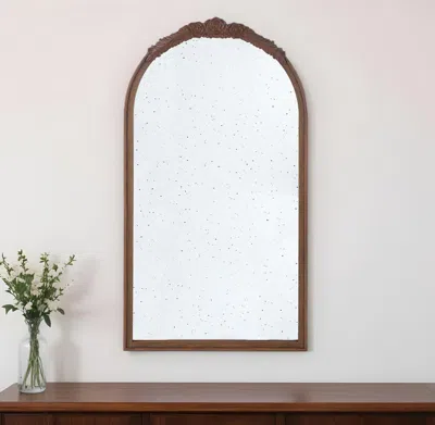 Hivvago 42" Brown Crowned Top Antiqued Glass Arch Framed Accent Mirror