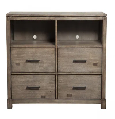 Hivvago 42" Brown Solid Wood Open Shelving Tv Stand