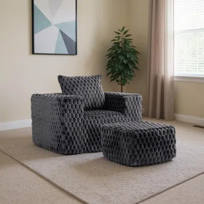 Hivvago 42" Charcoal Chenille Arm Chair With Ottoman In Gray