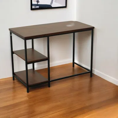 Hivvago 42" Chestnut And Black Solid Wood And Metal Computer Desk In Brown