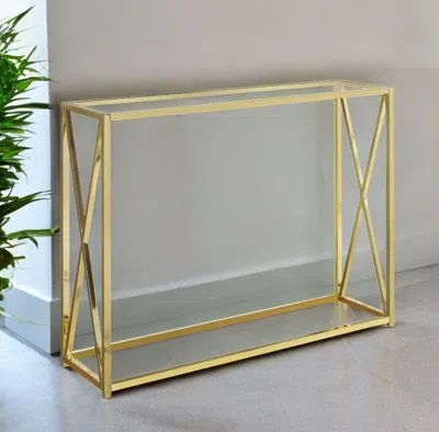 Hivvago 42" Clear And Gold Glass Frame Console Table