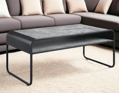 Hivvago 42" Gray And Black Concrete And Metal Sled Coffee Table With Shelf