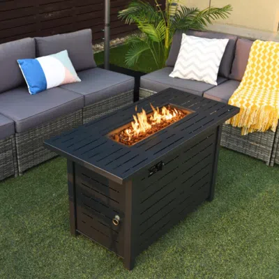 Hivvago 42 Inch 60 000 Btu Rectangular Propane Fire Pit Table With Waterproof Cover In Black