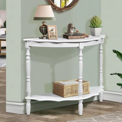 Hivvago 42 Inch Curved Half Moon Console Table With Cloud Design Top In Milk White
