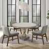 Hivvago 42 Inch Handcrafted Mango Wood Dining Table, Pedestal Base, Round Molded Top, Washed White, Gray In Gray