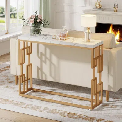 Hivvago 42-inch Modern Console Sofa Table With White Faux Marble Top And Gold Frame In Multi