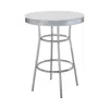 Hivvago 42 Inch Round Bar Table, Ribbed Apron, Glossy White Lacquer, Retro Style In Gray