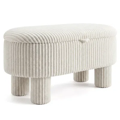 Hivvago 42 Inch Storage Ottoman Bench Corduroy Fabric Upholstered Foot Stool In Neutral