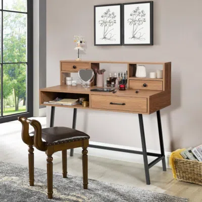 Hivvago 42-inch Vanity Desk With Tabletop Shelf And 2 Drawers-natural