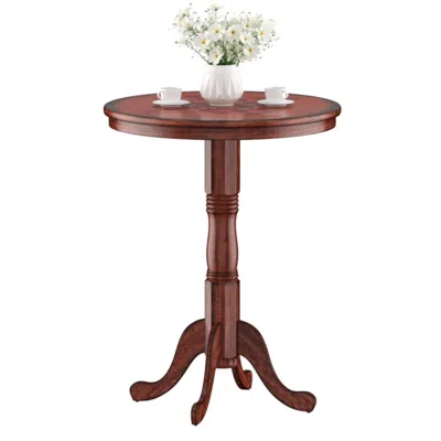 Hivvago 42 Inch Wooden Round Pub Pedestal Side Table With Chessboard In Brown