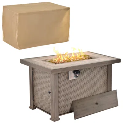 Hivvago 42" Outdoor Propane Gas Fire Pit Table 30,000 Btu With Lava Rocks