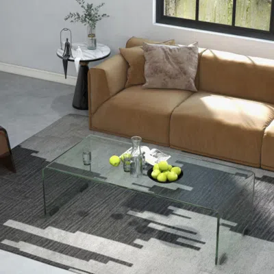 Hivvago 42 X 19.7 Inch Clear Tempered Glass Coffee Table With Rounded Edges