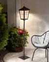 Hivvago 43" Black Geometric Glass And Metal Floor Lantern Candle Holder In Brown