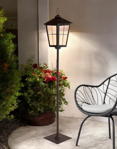 Hivvago 43" Black Geometric Glass And Metal Floor Lantern Candle Holder In Brown