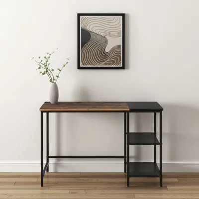 Hivvago 43" Brown And Black Wood And Metal H-shape Computer Desk