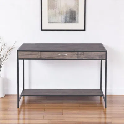 Hivvago 43" Brown And Black Wood And Metal H-shape Computer Desk