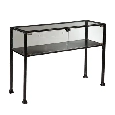 Hivvago 43" Clear And Black Glass Distressed Console Table With Storage