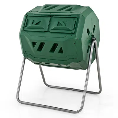 Hivvago 43 Gallon Rotating Compost Bin Barrel With Dual Chamber And Sliding Doors